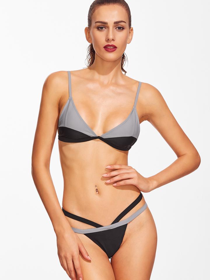 Shein Color Block Strappy Sexy Bikini Set