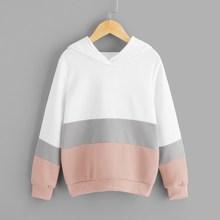 Shein Girls Cut-and-sew Ribbed Knit Trim Hoodie