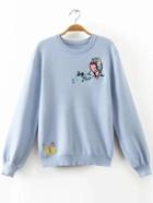 Shein Blue Embroidery Detail Loose Sweater