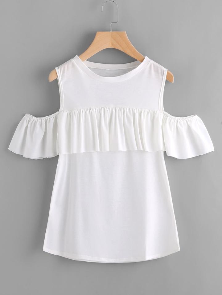 Shein Frill Trim Open Shoulder Tee