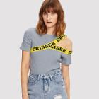 Shein Lettering Tape Detail Cutout Ribbed Tee