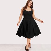 Shein Plus Polka Dot Mesh Shoulder Ruched Sweetheart Dress