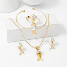 Shein Fishbone Necklace & Bracelet & Earrings & Ring Set