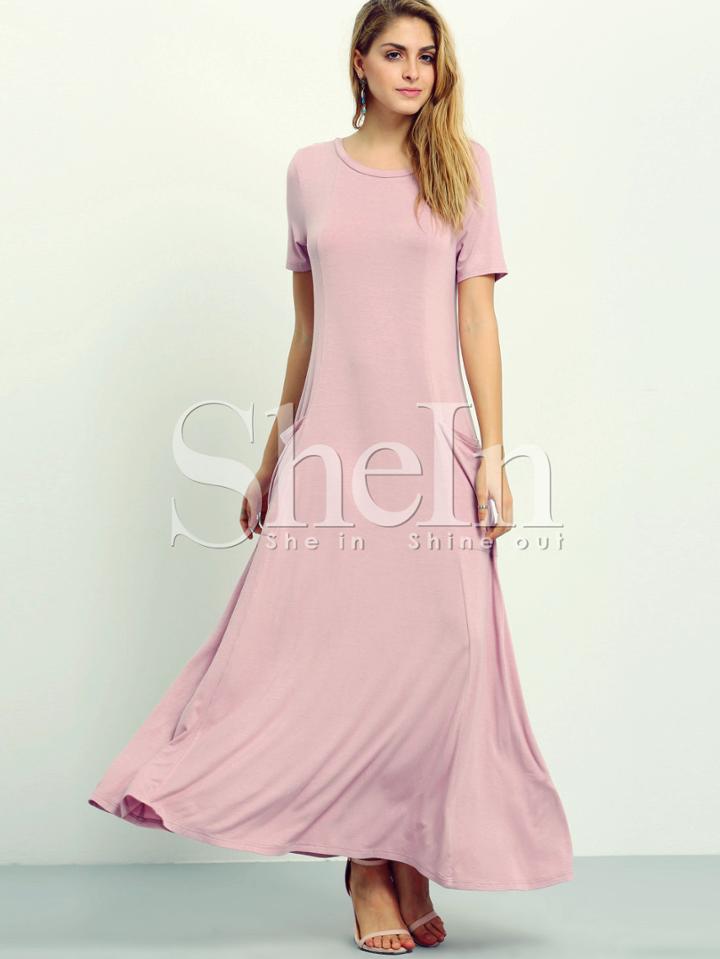 Shein Light Purple Short Sleeve Pockets Maxi Dress