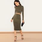 Shein Form Fitted Crop Top And Bodycon Skirt Set