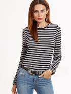 Shein Contrast Striped Long Sleeve T-shirt