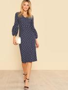 Shein Bishop Sleeve Split Back Polka Dot Dress