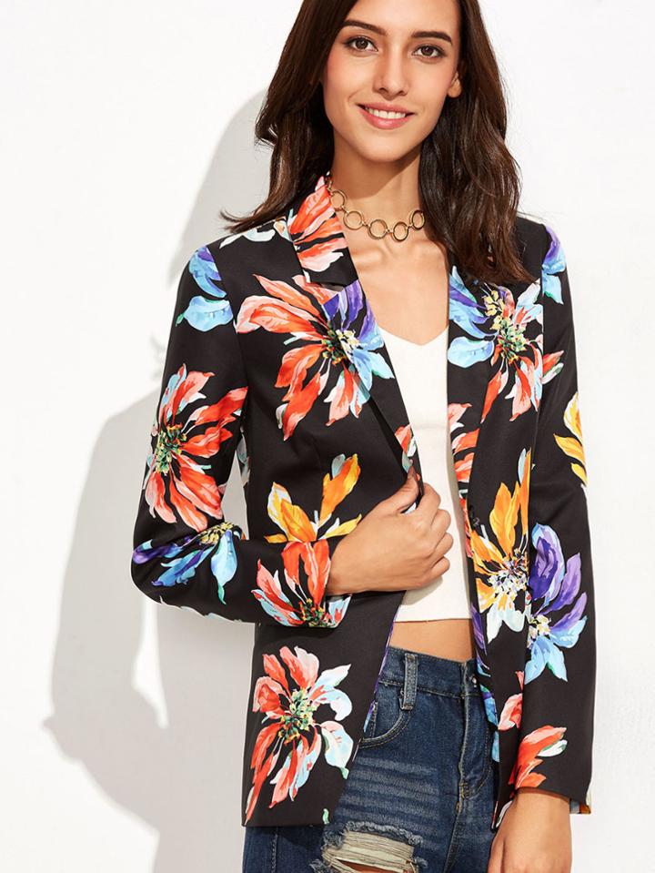 Shein Flower Print Pockets Blazer