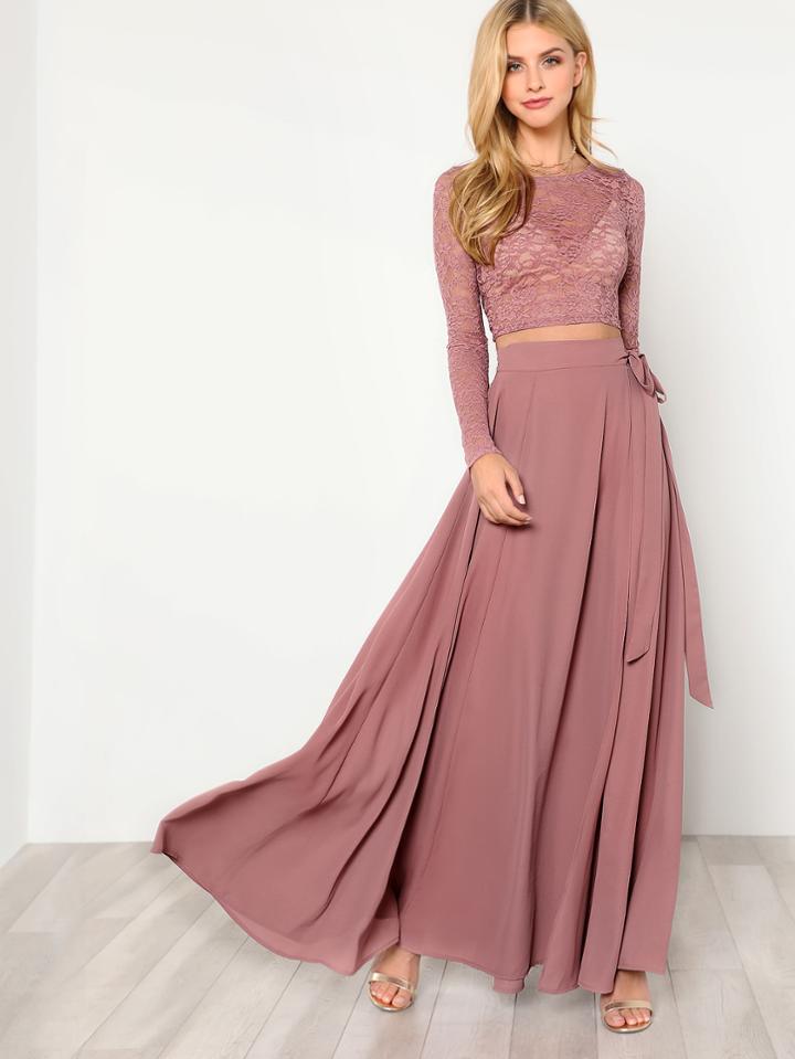 Shein Crop Lace Top & Knot Skirt Set