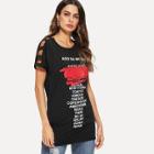Shein Letter Print Cut Out Longline Tee