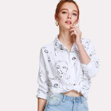 Shein Figure Print Drop Shoulder High Low Shirt