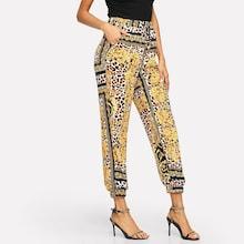 Shein Waist Drawstring Pocket Ornate Print Pants