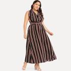 Shein Plus Vertical Stripe Self Belted Dress