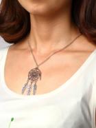 Shein Cut Out Circle Pendant With Carved Feather Necklace