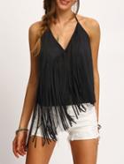 Shein Black Halter Fringe Cami Top