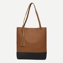 Shein Tassel Decor Two Tone Shopper Bag