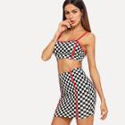 Shein Contrast Binding Gingham Print Cami Top & Skirt Set