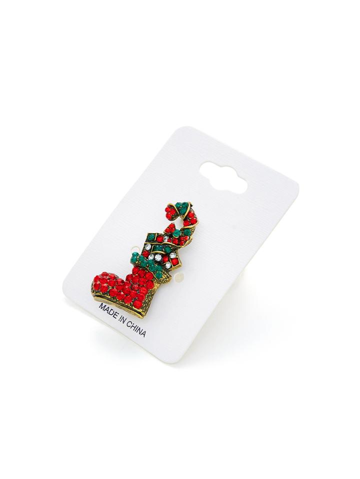 Shein Christmas Rhinestone Sock Design Brooch