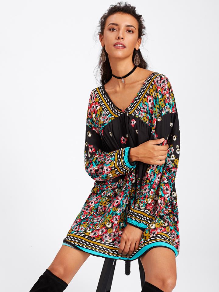 Shein Drop Shoulder Florals Dress