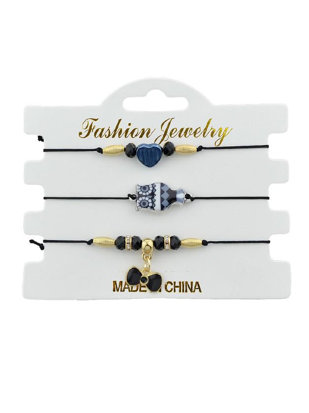Shein 3pcs/set Ethnic Jewelry Bohemian Adjustable Black Rope Bracelet Bracelet Set