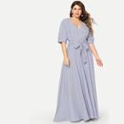 Shein Plus Self Belted Pinstripe Wrap Dress