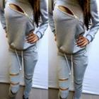 Shein Gray Casual Sweatshirt And Jogger Set With Zipper