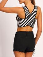 Shein Black Crisscross-back Striped Crop Tank Top