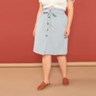 Shein Plus Belted Frill Waist Buttoned Skirt