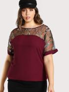 Shein Flower Embroidered Mesh Shoulder Top