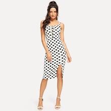 Shein Polka Dot Button Detail Split Dress