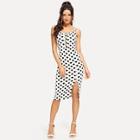 Shein Polka Dot Button Detail Split Dress