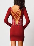 Shein Burgundy Strappy Back Boat Neck Bodycon Dress