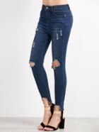 Shein Blue Ripped Asymmetric Raw Hem Skinny Jeans