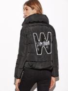 Shein Black Back Letter Sequin Drawstring Hem Padded Coat