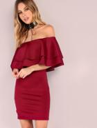 Shein Burgundy Off The Shoulder Layered Ruffle Dress