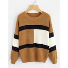 Shein Drop Shoulder Color Block Knit Sweater