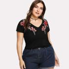 Shein Plus Embroidered Rose Applique T-shirt