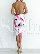 Shein Multicolor Print Split Front Backless Halter Dress