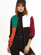 Shein Color Block Zip Up Bomber Jacket