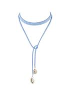 Shein Blue Braided Pu Leather Chain Choker Necklace With Shell