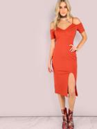 Shein Bardot Cold Shoulder Bodycon Open Slit Dress Orange
