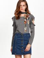 Shein Heather Grey Open Shoulder Ruffle Trim T-shirt