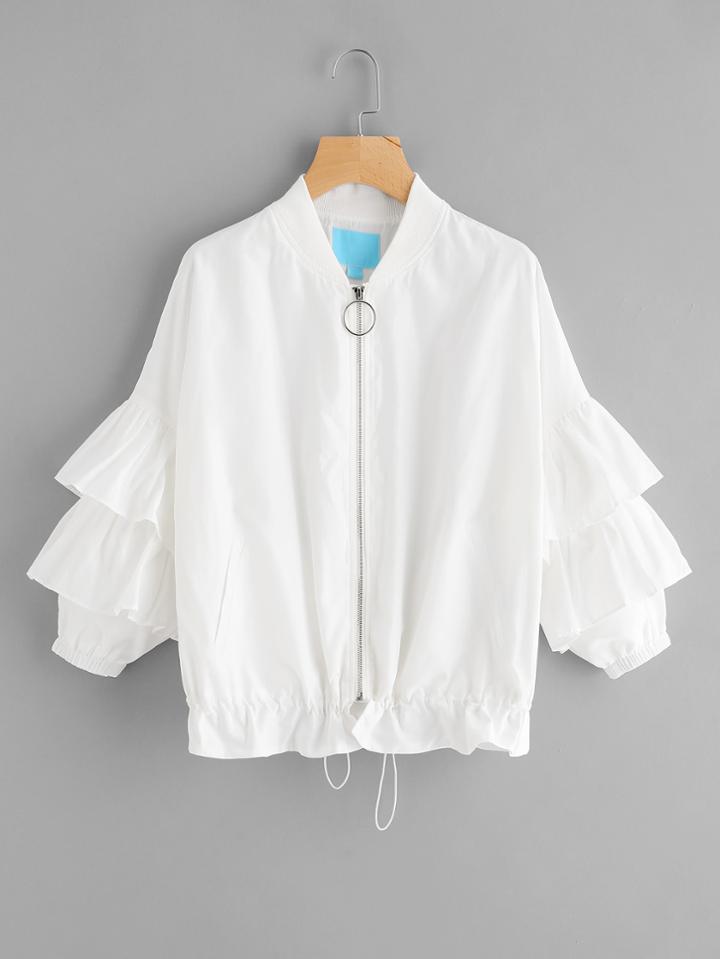 Shein Layered Ruffle Sleeve Drawstring Hem Jacket