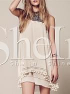 Shein Apricot Sleeveless Tassel Dress