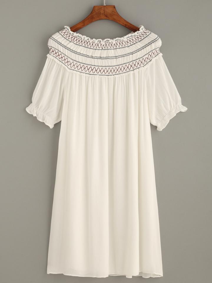 Shein White Boat Neck Beach Dress