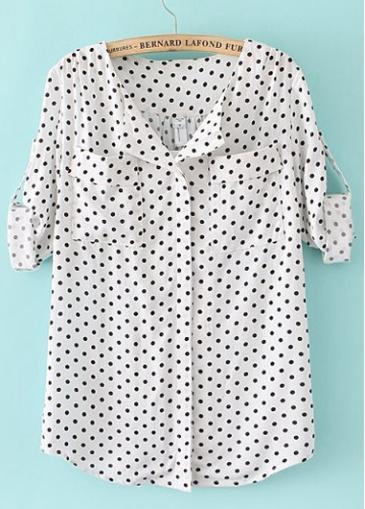 Rosewe All Matched V Neck Polka Dot Print T Shirts
