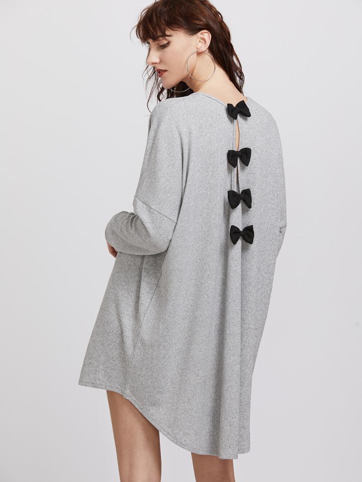 Shein Grey Deep V Neck Bow Back High Low Dress