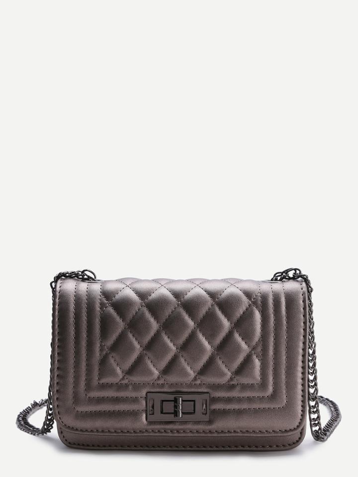 Shein Grey Quilted Crossbody Bag With Chain