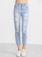 Shein Pale Blue Ripped Ankle Jeans