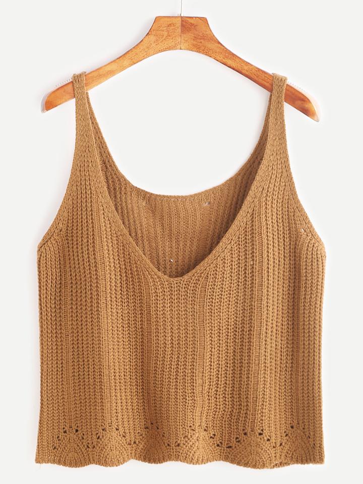 Shein Khaki Eyelet Knit Sweater Vest